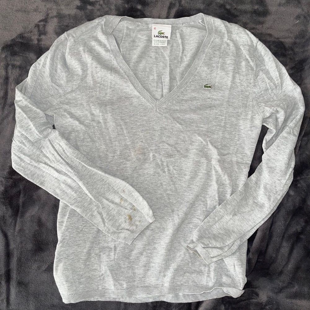 Women's Lacoste Relaxed V-Neck Organic Cotton Sweater [Size 42 - Large]